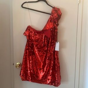 Red sequin mini dress with 1 shoulder